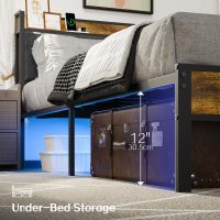 Full Bed Frame with Storage Charging Station Headboard, Smart LED Light, Metal Platform Bed No Box Spring Required, Easy Assembly, Noise Free - Image 5