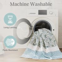 Madison Park Cotton Quilt Set Floral Print, Double Sided Stitching, All Season, Lightweight Coverlet Shabby Chic Bedding Layer, Matching Shams, King/Cal King, Aqua 6 Piece - Image 6