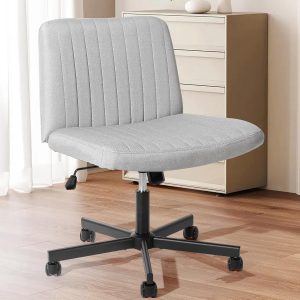 Criss Cross Chair, Extra Wide Armless Rolling Office Desk Chair with Wheels, Plus Size Viral Vanity Legged Chair, Bedroom, Grey