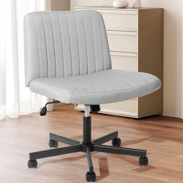 Criss Cross Chair, Extra Wide Armless Rolling Office Desk Chair with Wheels, Plus Size Viral Vanity Legged Chair, Bedroom, Grey