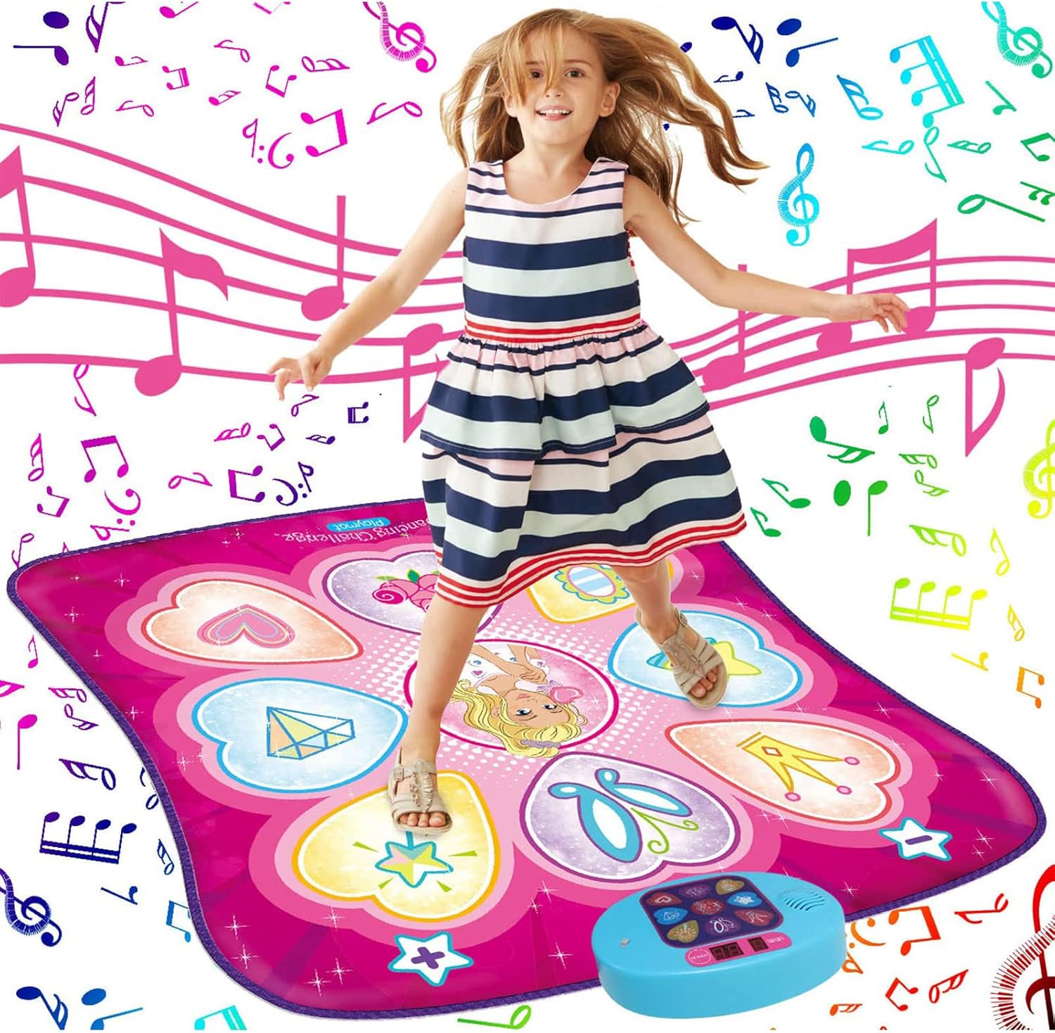 SUNLIN Dance Mat – Dance Mixer Rhythm Step Play Mat – Dance Game Toy Gift for Kids Girls Boys – Dance Pad with LED Lights, Adjustable Volume, Built-in Music, 3 Challenge Levels (3-12 Years Old)
