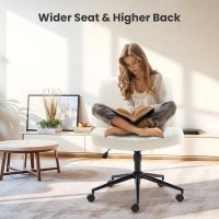 Simple Deluxe Criss Cross Chair with Wheels, Armless Legged Office Desk Chair, Comfy Swivel Rolling Vanity Chair, Ergonomic Fabric Modern Wide Seat Adjustable Home Office Chair Beige PU - Image 5