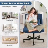Criss Cross Ergonomic Office Chair: Velvet Cross Legged Chair with Wheels and Back Support, Ideal for Desk and Meditation (Linen Blue, with Wheels) - Image 6