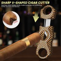 Travel Cigar Humidor Set with Torch Cigar Lighter, V Cigar Cutter, Cigar Ashtray, Cigar Holder, Humidifier & Hygrometer, Portable Travel Cigar Case with Cigar Accessories Kit, Cigar Gifts for Men - Image 5