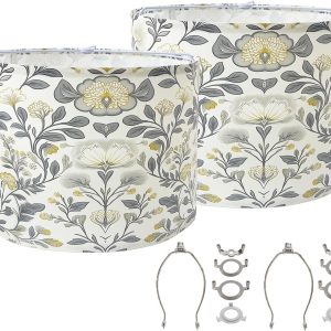 Lamp Shades Drum Lampshade, 13" Top x 13" Bottom x 10" High, Medium Spider Fitter Assembly Required, Lamp Shade Harp Holder Included, Black, 2 Pack，Flower