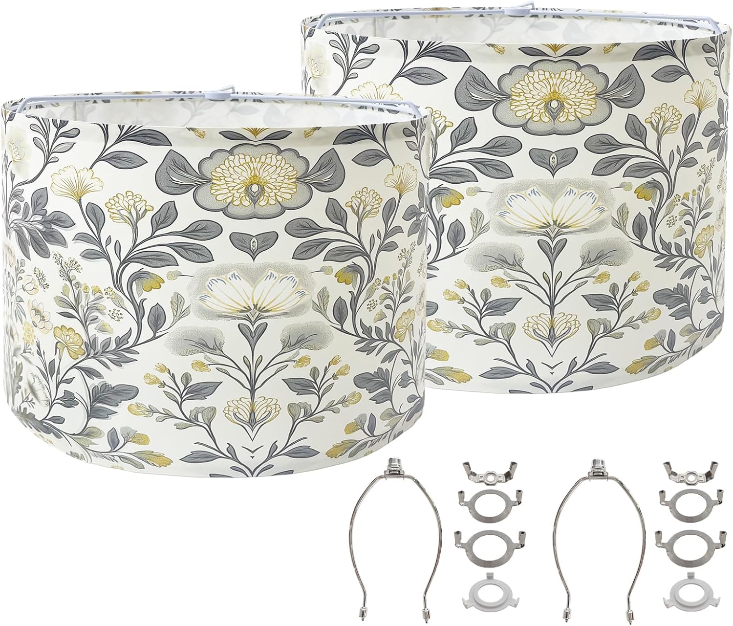 Lamp Shades Drum Lampshade, 13″ Top x 13″ Bottom x 10″ High, Medium Spider Fitter Assembly Required, Lamp Shade Harp Holder Included, Black, 2 Pack，Flower