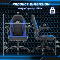 OLIXIS Computer Gaming Chair - PU Leather Ergonomic Lumbar Support with Flip-up Armrest and 360° Swivel Wheels, Height Adjustable Task Home Office Desk Video Racing, Blue - Image 5