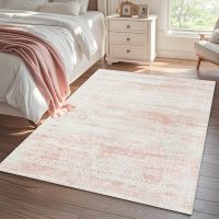Washable Rugs 5x7 Area Rugs for Living Room,Bedroom,Dining Room- Ultra Soft Faux Wool Nursery Rug for Baby Girl,Neutral Light Pink Low Pile Vintage Carpets for Dorm Kids Playroom,Non Slip - Image 9