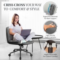 Criss Cross Desk Chair for Cross Legged Sitting, Easy to Assemble Criss Cross Chair with Wheels - Premium Detachable Wheel and Swivel Design,Cozy Grey Ergonomic Office Chair with Wide Comfy Seating - Image 3