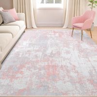 Washable Area Rugs 5'x7' Non-Slip Modern Abstract Soft for Living Room Entryway Bedroom Nursery, Print Pattern, Grey Pink - Image 3