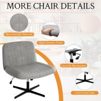 Meilocar Criss Cross Chair, Armless Cross Legged Office Chair No Wheels, Fabric Padded Office Chairs Height Adjustable Swivel Wide Seat Vanity Chairs for Home Office Bedroom (Grey) - Image 5