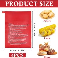 4 Pcs Baked Potato Microwave Bag Reusable Microwave Cooker Pouch Potato Bag Quick-Cook Easy Kitchen Gadget Cooker for Fluffy Sweet Potatoes Red Baked Pouch - Image 2