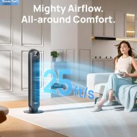 Dreo Tower Fan for Bedroom, 25ft/s Velocity Quiet Floor Fan, 90° Oscillating Fans for Indoors with 4 Speeds, 4 Modes, 8H Timer, Standing Fans, Bladeless Fan, Black, Nomad One (DR-HTF007) - Image 2