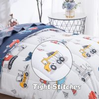 DJY 4 Pieces Cotton Toddler Bedding Set, Dinosaur Cars Reversible Toddler Bed Comforter Set for Kids Boys Girls, Includes Quilted Comforter, Flat Sheet, Fitted Sheet and Pillowcase - Image 5