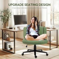 Criss Cross Chair with Wheels – Comfortable Vanity Chair, Wide Rolling Cross Legged Office Chairs with Arms, Adjustable Desk Chairs Comfy for Home Office (Green) - Image 4