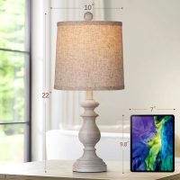 PARTPHONER Traditional Table Lamp Set of 2, Rustic Farmhouse Table Lamps for Living Room Bedroom, 22" Bedside Desk Lamps Vintage Nightstand Lamps with Linen Shades, Antique Grey - Image 3