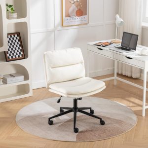 Roundhill Bizerte Adjustable Swivel Criss Cross Chair, Wide Seat Office Chair Vanity Chair, White
