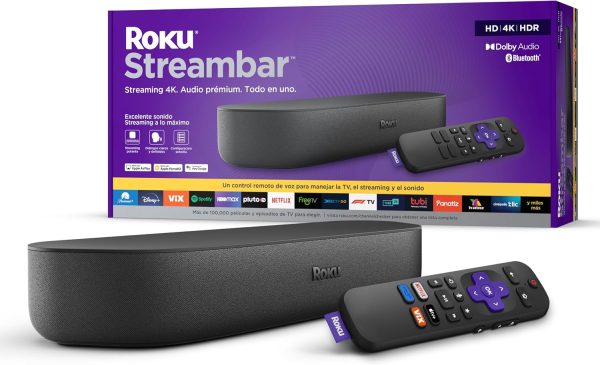 Roku Streambar 4K HDR Streaming Device & Premium Soundbar All in One (Spanish Edition) | Roku Streambar Dispositivo 4K HDR de Streaming y barra de sonido Premium Todo en uno con Control remoto de voz