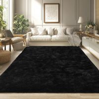 Merelax Soft Area Rug for Livingroom Bedroom, Machine Washable 4x6 Black Rugs Fluffy Shaggy Bedside Rug, Non Slip Indoor Carpet for Nursery Kids Room Home Decor Aesthetic - Image 7