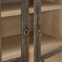 Modway Nolan Modern Farmhouse 71 Inch Tall Arched Storage Display Cabinet in Walnut Hickory Wood Grain - 4-Tier Bookcase with Glass Doors and Shelves - Arch Accent Cabinet for Living Room - Image 10
