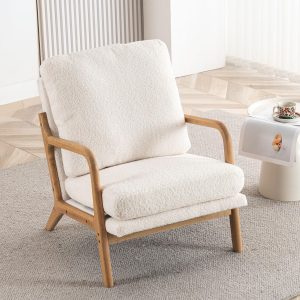 Mid Century Modern Accent Chairs for Living Room, 23” Wide Comfy Chair for Bedroom, Small Cozy Sherpa Reading Chairs for Adults, 108° Lounge Arm Chair with Detachable Cover, 5.5" Foam Cushion