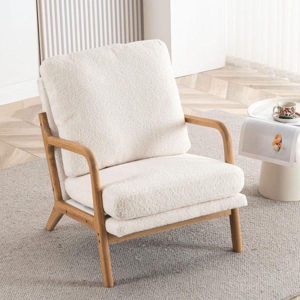 Mid Century Modern Accent Chairs for Living Room, 23” Wide Comfy Chair for Bedroom, Small Cozy Sherpa Reading Chairs for Adults, 108° Lounge Arm Chair with Detachable Cover, 5.5" Foam Cushion