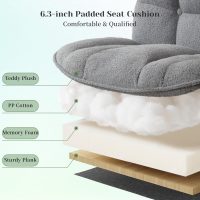 Faux Fur Cross Legged Office Chair with Foot Rest, 6.3" Thick Cushioned Criss Cross Chair with Wheels, Height Adjustable Swivel Vanity Chair for All-Day Comfort (Grey) - Image 3