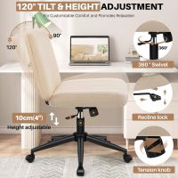 Criss Cross Chair - Wide Armless Vanity Chair with Back Support, Rolling Swivel & Adjustable Height for Home Office, Makeup Room - Image 8