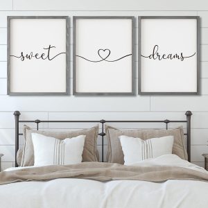 Set of 3 Framed Farmhouse Sweet Dreams Sign 11x14” Above Bed Wall Decor for Bedroom Decor Wall Art Wood Signs (11"x14", Gray)