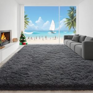 4x6 Feet Area Rugs for Living Room Bedroom, Grey Soft Fluffy Shaggy Bedside Carpet, Machine Washable Indoor Floor Rug for Kids Home Decor Aesthetic