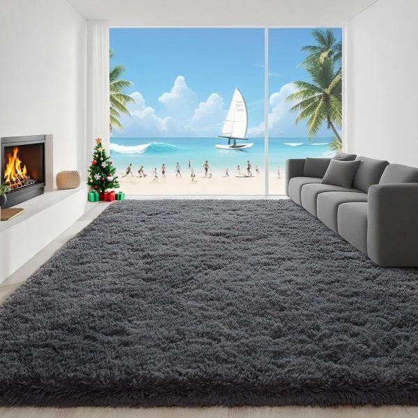 4x6 Feet Area Rugs for Living Room Bedroom, Grey Soft Fluffy Shaggy Bedside Carpet, Machine Washable Indoor Floor Rug for Kids Home Decor Aesthetic