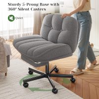 Faux Fur Cross Legged Office Chair with Foot Rest, 6.3" Thick Cushioned Criss Cross Chair with Wheels, Height Adjustable Swivel Vanity Chair for All-Day Comfort (Grey) - Image 6