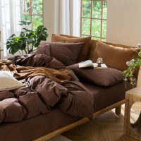 MooMee Bedding Duvet Cover Set 100% Washed Cotton Linen Like Textured Breathable Durable Soft Comfy (Solid Cocoa Brown, King 104"x90") - Image 9