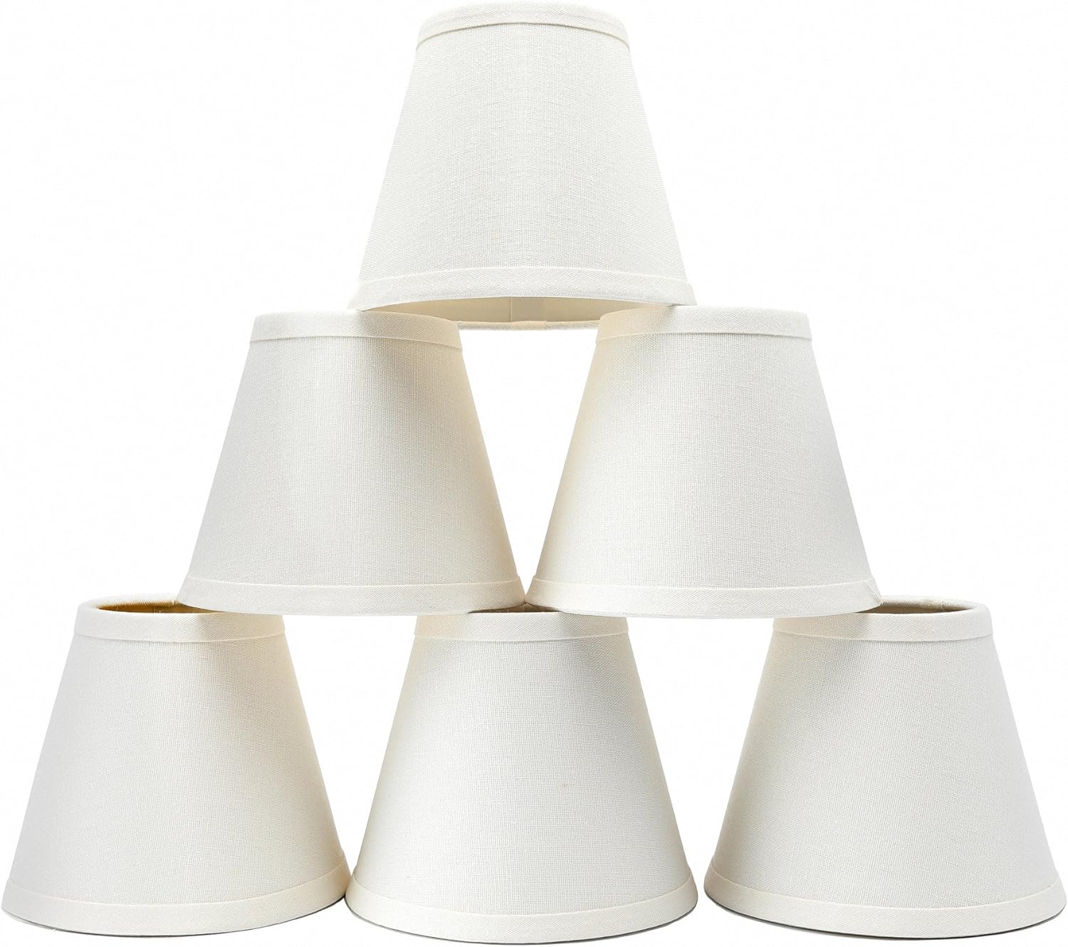 Small Lamp Shade Set of 6 Chandelier Shades 3″ X 6″ X 5″ White Linen Lampshade Clip-On Bulb