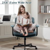 Criss Cross Legged Office Chair with Wheels and Flip-Up Arms, Upholstered Criss Cross Desk Chair, Wide Seat Chairs for Home Office, Vanity, Apartment, Green - Image 4