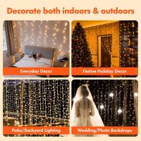 Twinkle Star 300 LED Window Curtain String Light Wedding Party Home Garden Bedroom Outdoor Indoor Wall Decorations, Warm White - Image 5