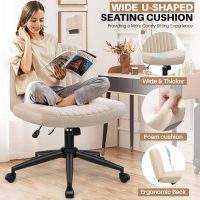 Criss Cross Chair - Wide Armless Vanity Chair with Back Support, Rolling Swivel & Adjustable Height for Home Office, Makeup Room - Image 7