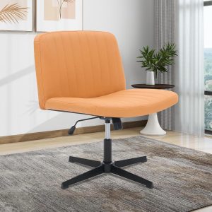 Criss Cross Chairs Armless with Storage Bag Wide Seat Height Adjustable PU Leather Modern Style Swivel Computer Chairs Office Chair Task Chairs for Home Vanity Desk Office (Orange)