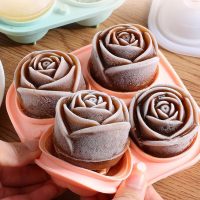 4-Cavity Rose Ice Mold - Large Food Silicone for Floral Cocktails & Decor,Small Rose Ice Mold - TPR Material for Mini Ice Cubes & Creative Beverage Presentation - Image 3