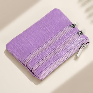 Genuine Leather Coin Purse Keychain Wallet with Zip Closure, Premium Small Pocket Organizer for Women