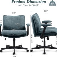 Criss Cross Legged Office Chair with Wheels and Flip-Up Arms, Upholstered Criss Cross Desk Chair, Wide Seat Chairs for Home Office, Vanity, Apartment, Green - Image 2