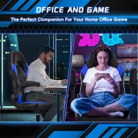 OLIXIS Computer Gaming Chair - PU Leather Ergonomic Lumbar Support with Flip-up Armrest and 360° Swivel Wheels, Height Adjustable Task Home Office Desk Video Racing, Blue - Image 2
