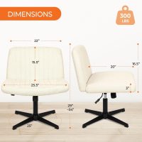 NEO CHAIR Criss Cross Chair No Wheels Armless Cross Legged Office Desk Wide Comfy Vanity Makeup Chair Adjustable Computer Task for Home Office Fabric (Beige) - Image 2