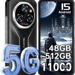 OUKITEL WP55 Pro 5G Rugged Smartphone Unlocked Android 15, 48GB+512GB/TF 2TB CellPhones, 11000mAh(33W) Battery, 6.6" FHD+120HZ Display, 108MP Camera, 5G Dual SIM Phone, NFC/GPS/OTG/IP68/IP69K