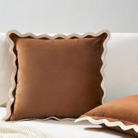 MONDAY MOOSE Decorative Throw Pillow Covers Cushion Cases, Set of 2 Soft Velvet Scalloped Wavy Edge Designs, Mix and Match for Home Decor, Pillow Inserts Not Included (Beige/Brown, 18x18 inch) - Image 4