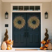 26'' Large Fall Wreath for Front Door, Porch, Window- Artificial Fern Leaves and Faux Wheat Grass Outdoor Autumn Wreath for Home, Farmhouse Wall Thanksgiving Day Harvest Festival Decor - Image 3