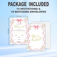 Floral & Bow Baby Shower Invitations - A Sweet Little Girl Is On Her Way - 15 Invites With Envelopes For Baby Girl, Little Sweet, Pink Favor - A67 - Image 2