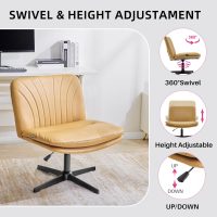 Redlife Leather Swivel Desk Chair Cross Legged Office Chair Wide Accent Chairs Height Adjustable Criss Cross Chairs, Wrapped Double Cushion, for Living Room Bedroom Reading Room (Brown) - Image 4