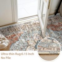 BESTSWEETIE 8x10 Area Rug Washable Rugs for Living Room, No Pile Boho Carpet for Entryway Bedroom Dinning Room, Vintage Carpet Print Distressed Non-Slip, 8 x 10 ft, Green Brick Rust Red - Image 5