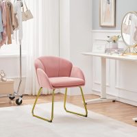 Yaheetech Flower Shape Velvet Vanity Chair, Modern Side Armchair Makeup Chair no Wheels with Golden Metal Legs for Living Room/Dressing Room/Bedroom/Home Office/Kitchen, Pink - Image 5